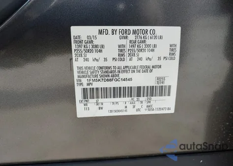 2015 Ford Explorer Xlt z USA, uszkodzony, nr VIN 1FM5K7D88FGC14545